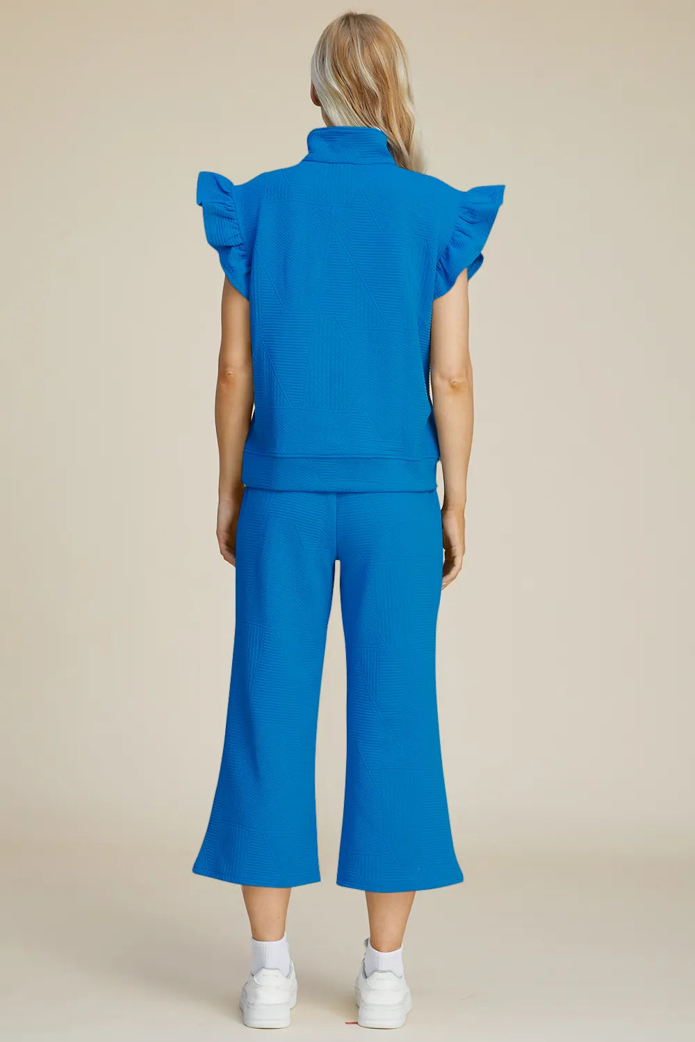 Double Take Full Size Texture Ruffle Short Sleeve Top and Wide Leg Pants Set - Fashorio