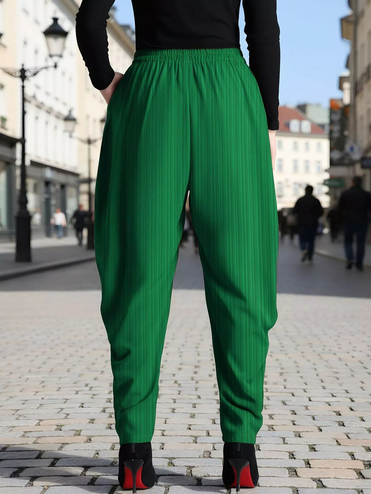 Plus size elastic waist casual pants full length view