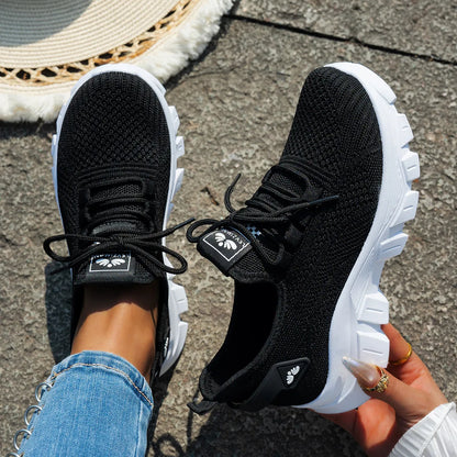 Mesh Lace Up Platform Athletic Black - Fashorio