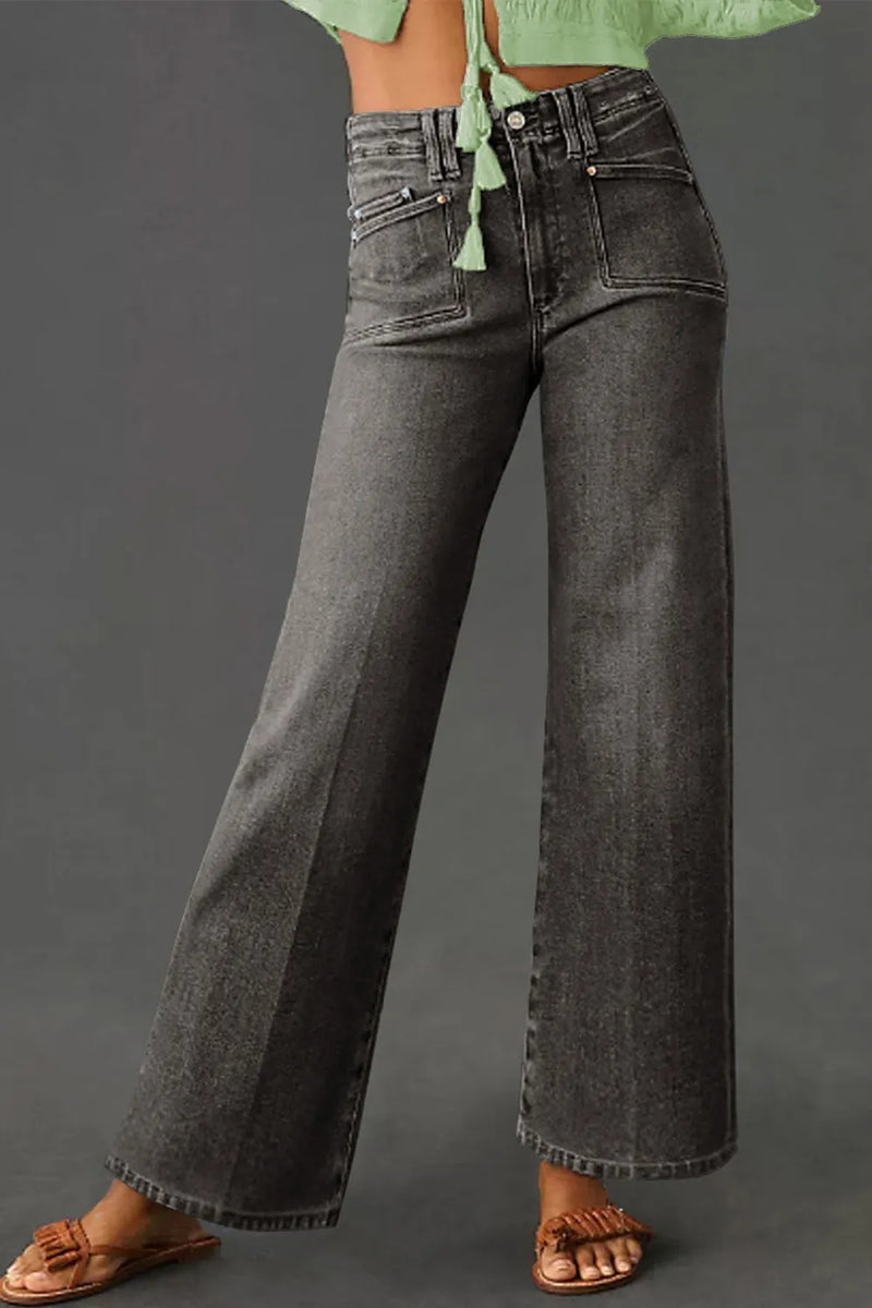 Vintage wash high waisted wide leg jeans front view