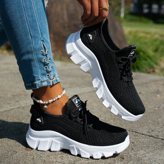 Mesh Lace Up Platform Athletic - Fashorio
