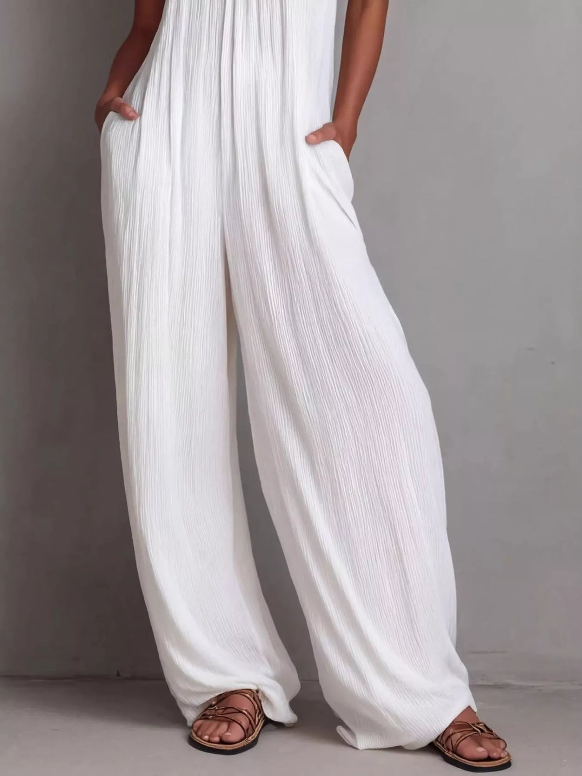 Sleeveless wide leg jumpsuit side view