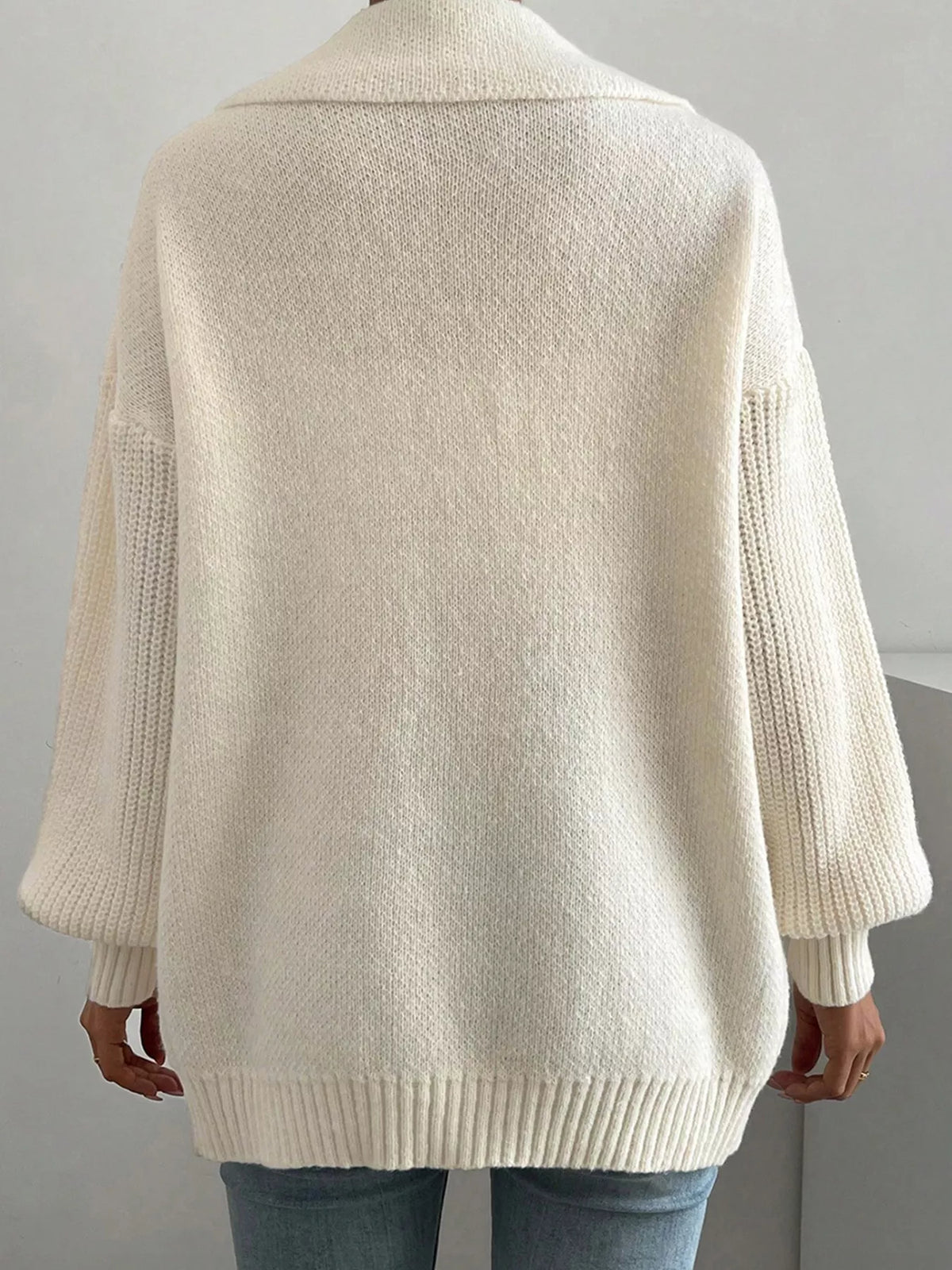 Lapel Collar Single Button Cardigan in Ivory side view