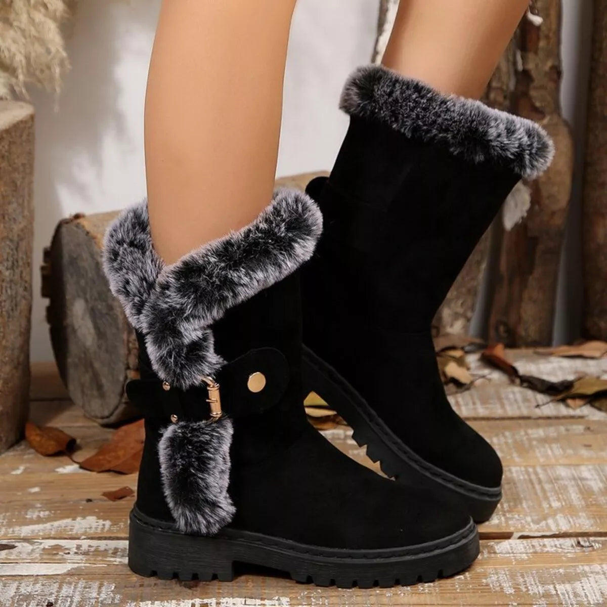 black platform round toe boots side profile
