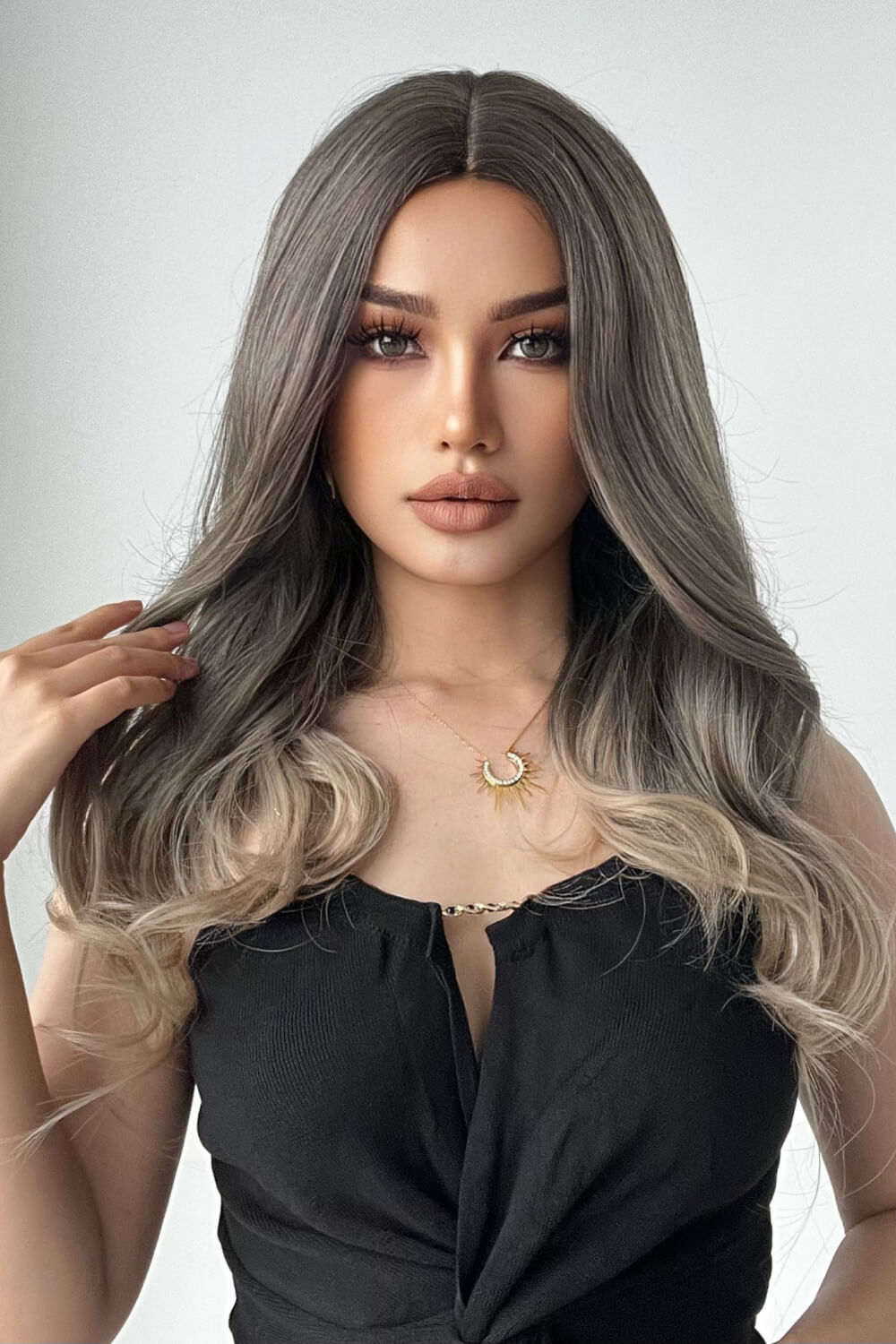 Back of long straight full machine wig