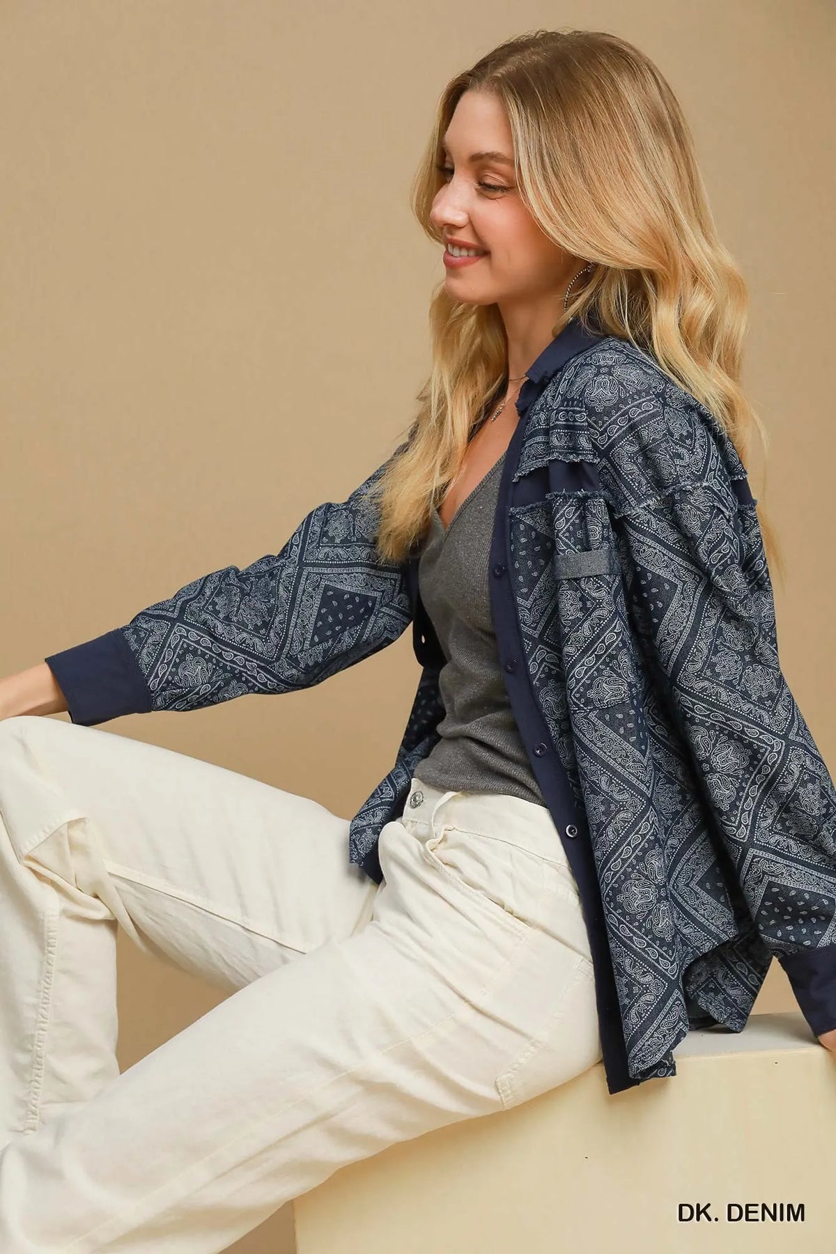 Close up of the diamond quilted denim texture