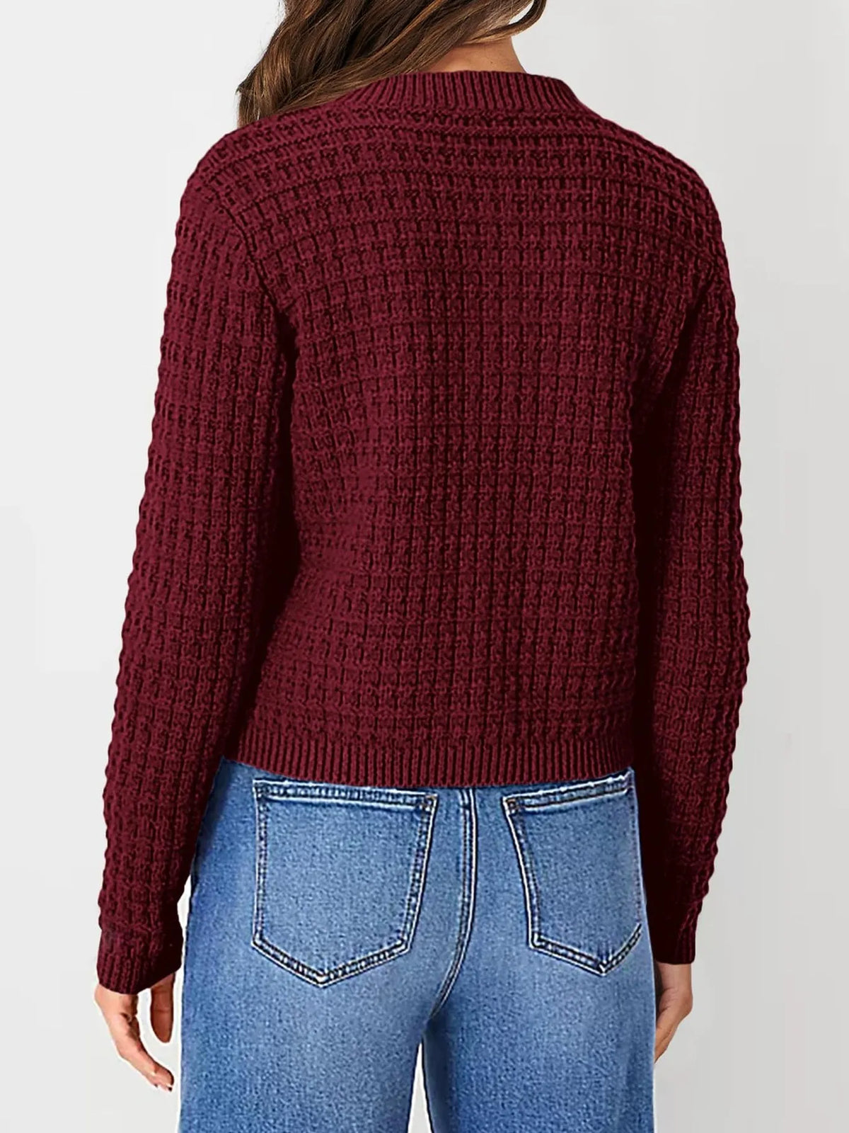 Textured knit button front cardigan, trim detail