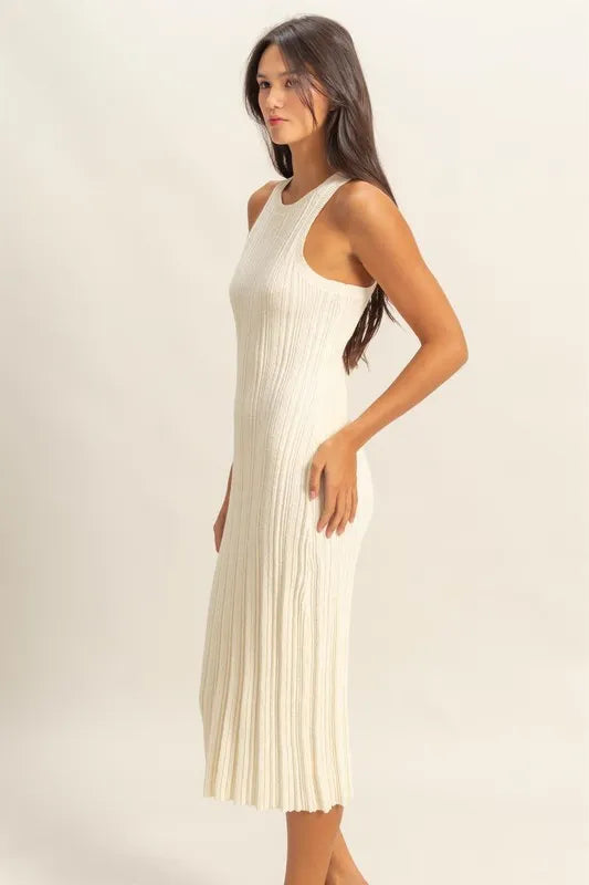 Round Neck Bodycon Ribbed Knit Dress back view