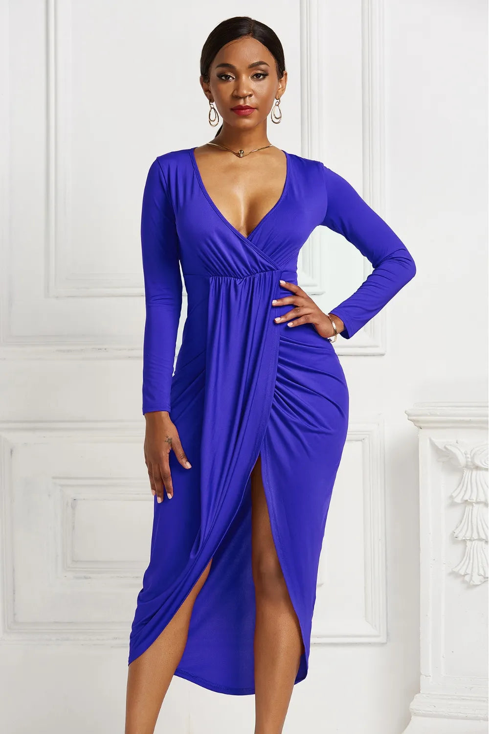 Long sleeve wrap dress back view