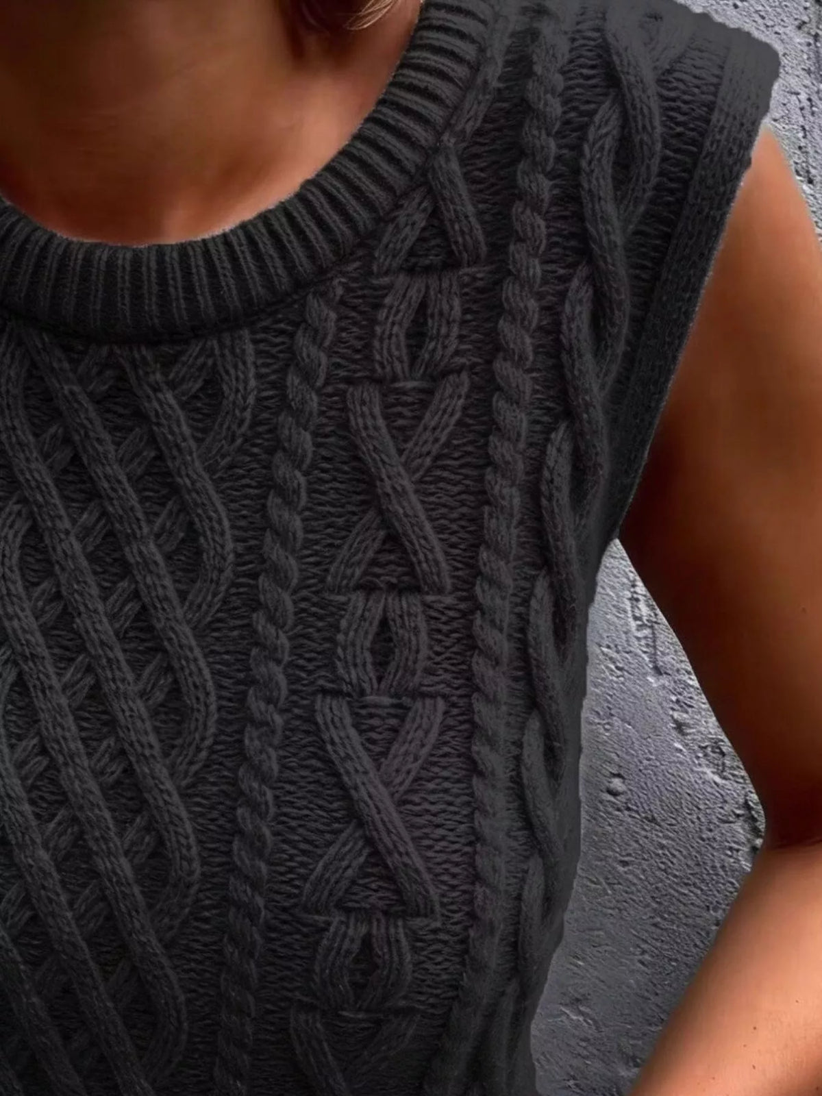 Cable Knit Sweater Vest in Gray detail