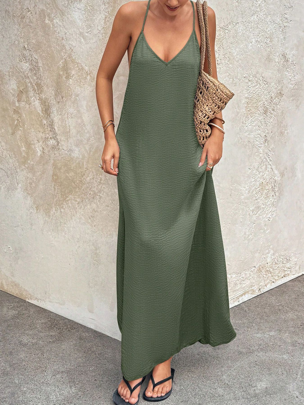 Maxi cami slip dress side view