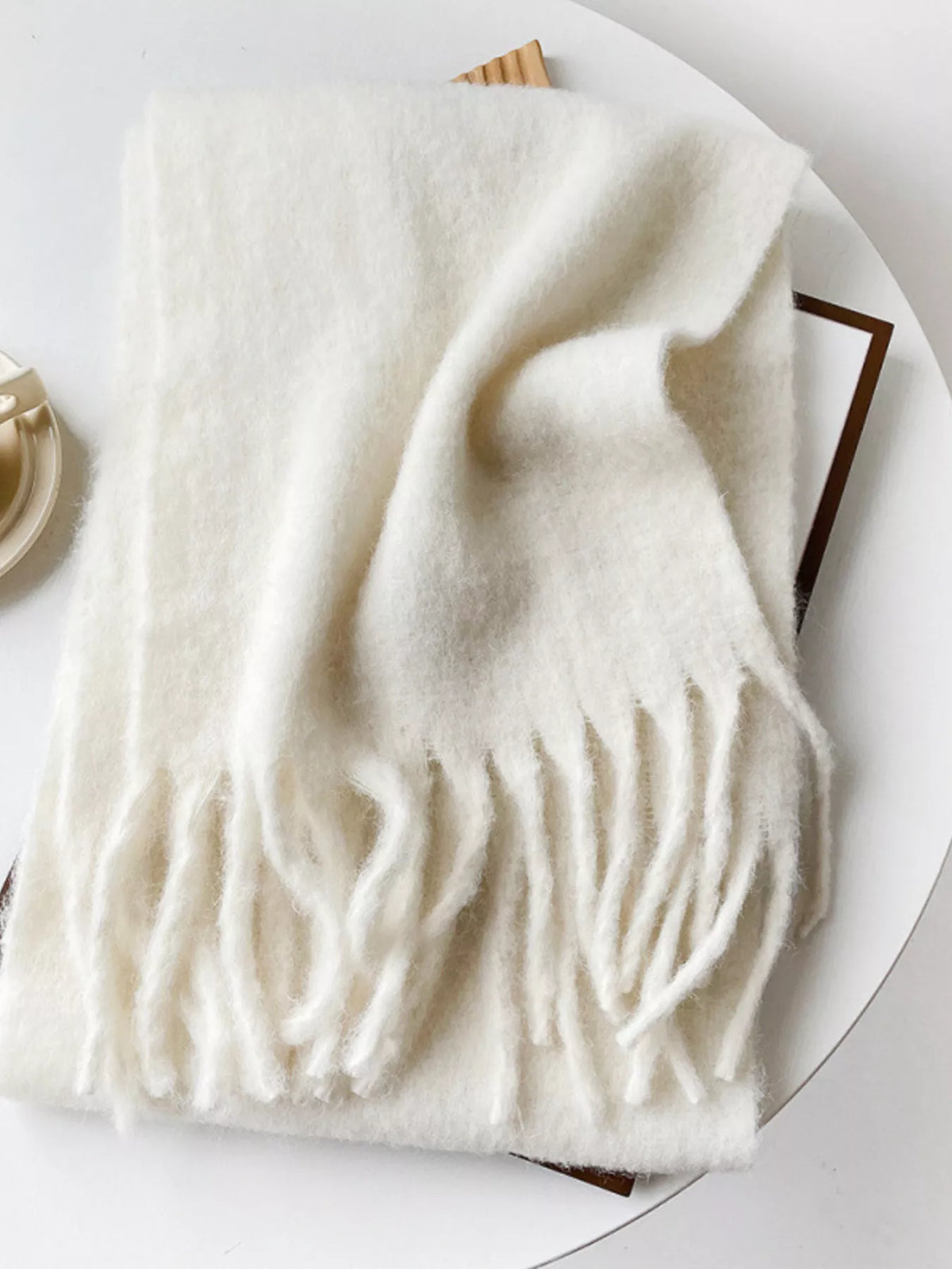 Fringe solid color polyester scarf color option two