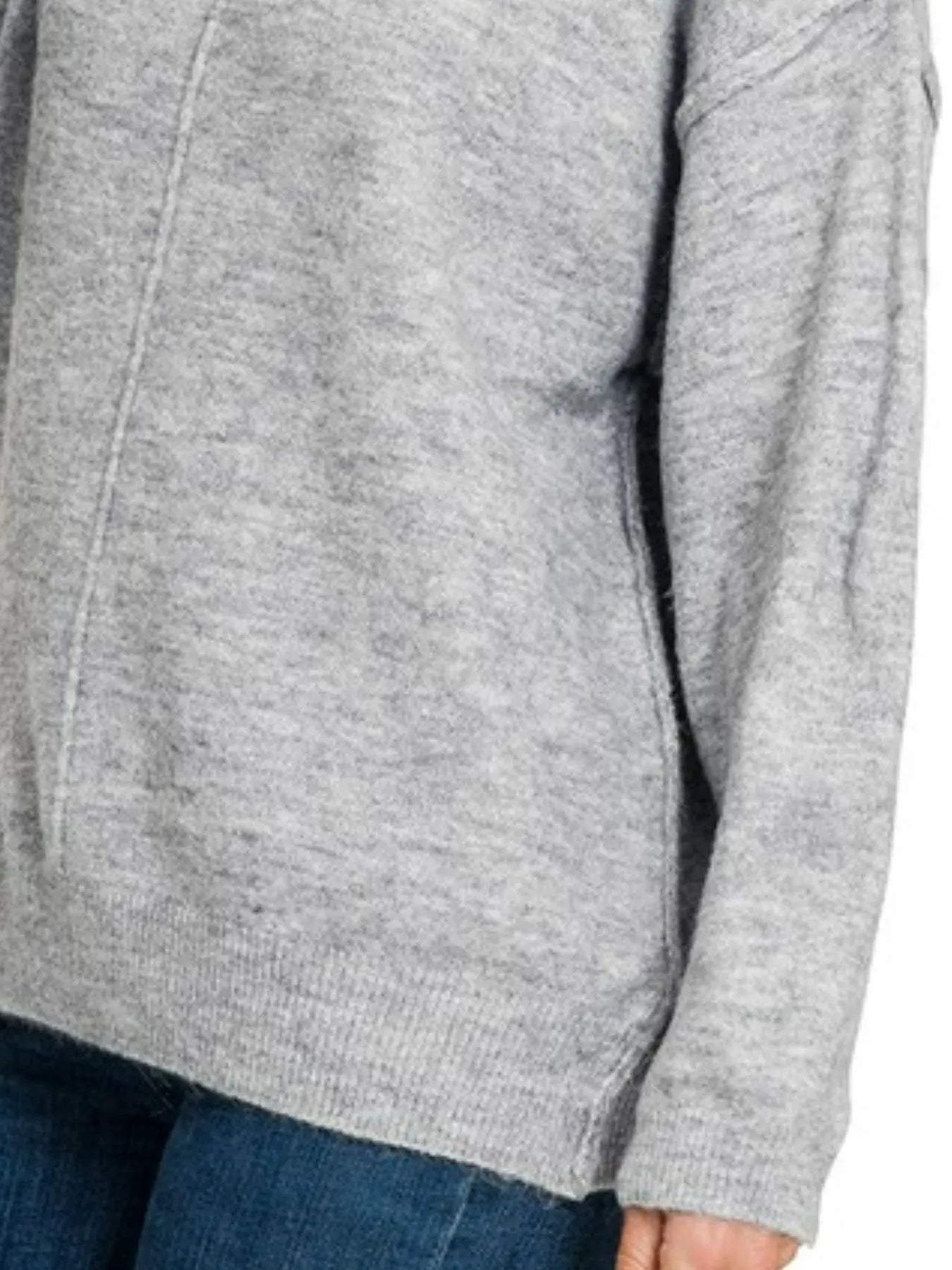 Zenana Melange Front Seam Round-Neck Sweater - Fashorio