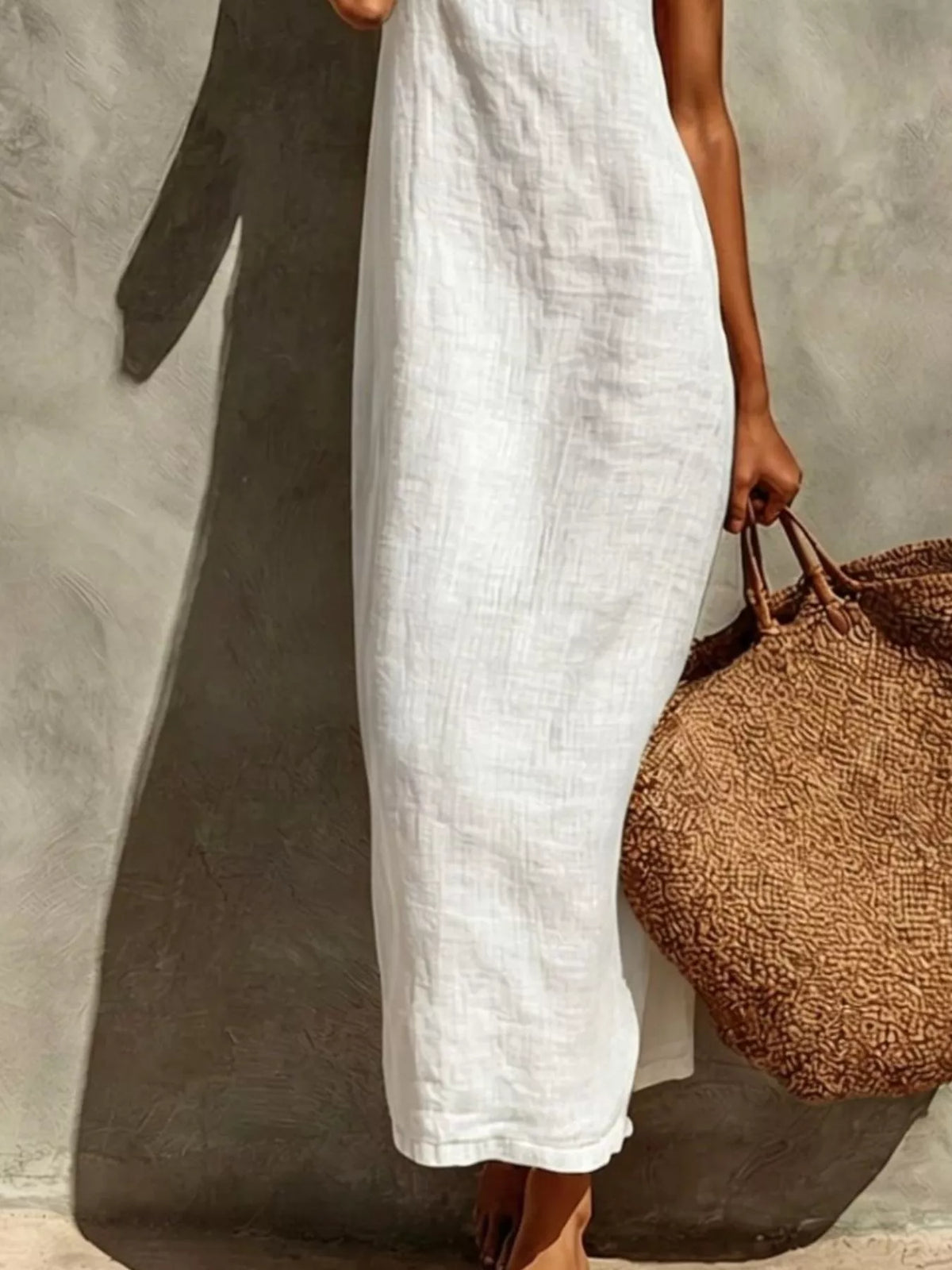 Sleeveless linen feel maxi dress back view