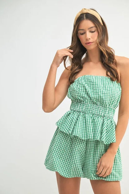 MABLE Gingham Tube Top and Shorts Set - Fashorio