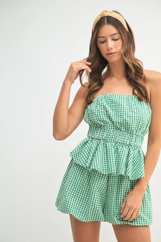 MABLE Gingham Tube Top and Shorts Set - Fashorio