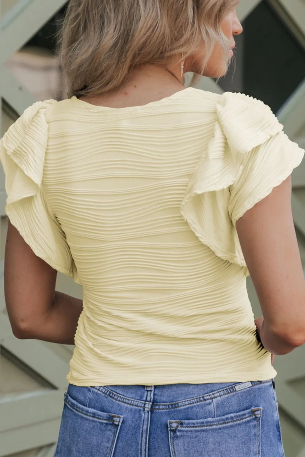 Ruffled Round Neck Textured Top - Fashorio