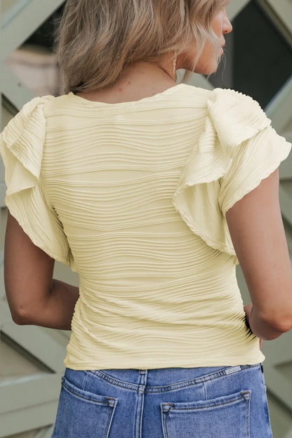 Ruffled Round Neck Textured Top - Fashorio