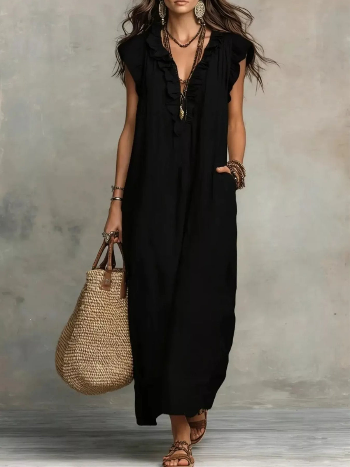 Cap sleeve maxi dress side view