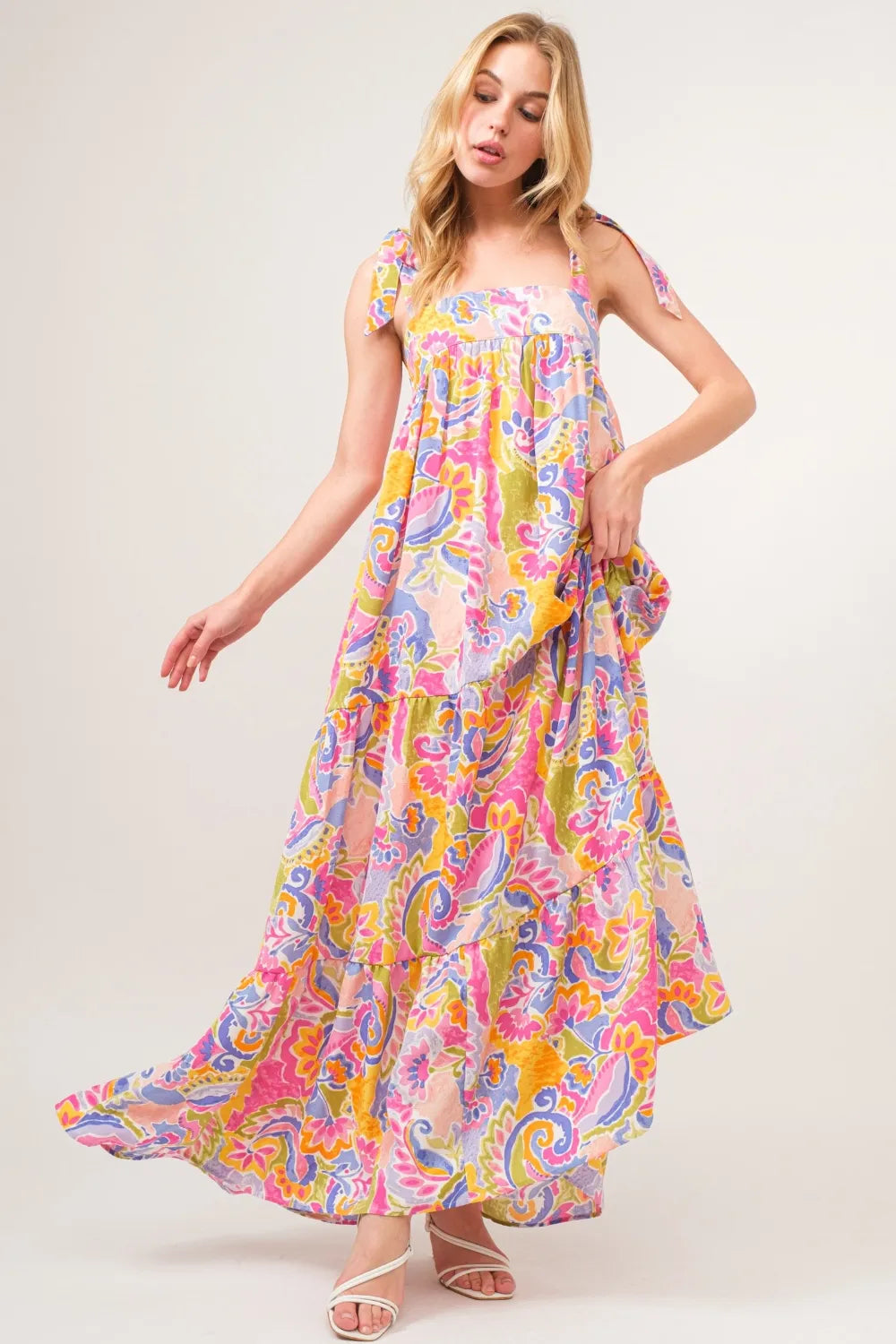 Tiered printed maxi dress side view