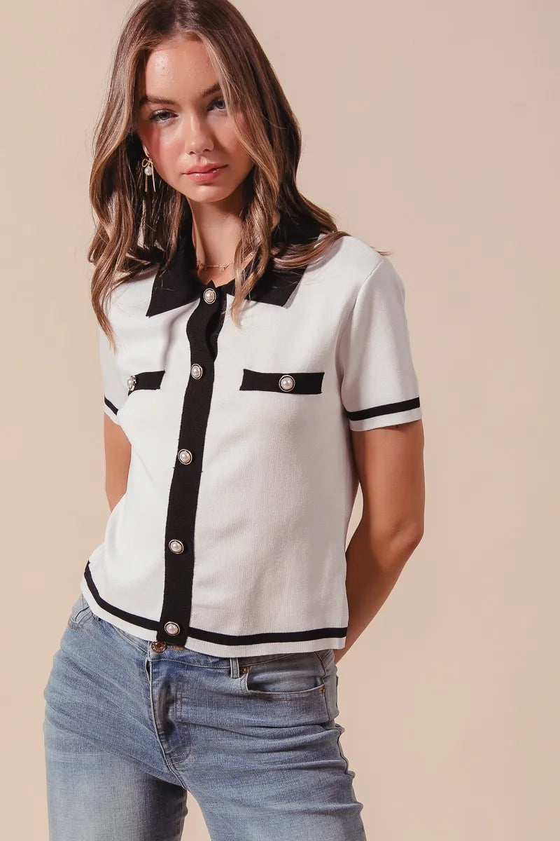 SO ME Button Down Knitted Sweater Shirt Top - Fashorio