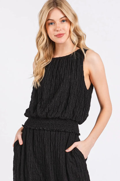 Mittoshop Textured Stretchy Crop Tank and Pants Set - Fashorio