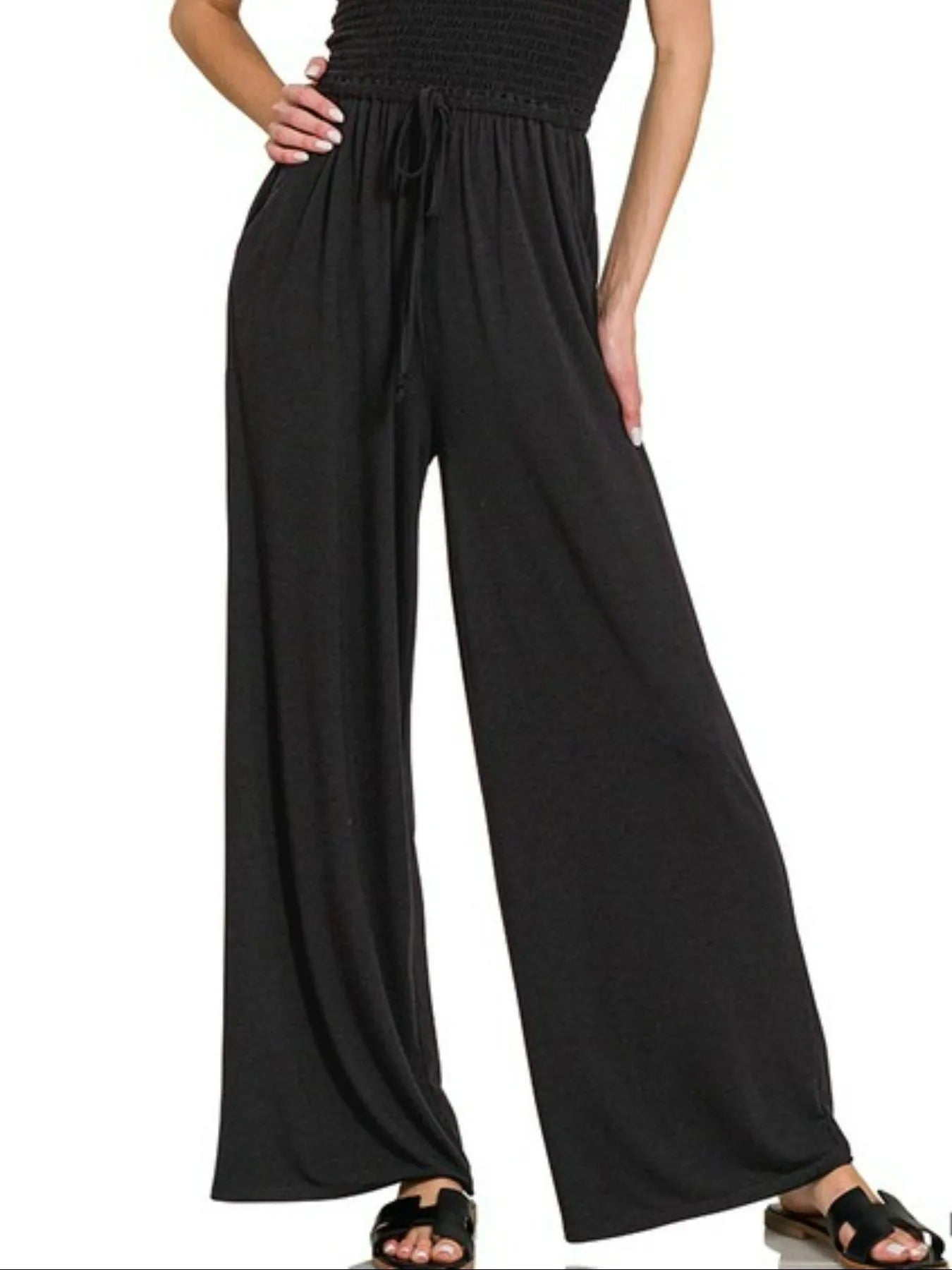 Zenana Strapless Wide Leg Smocked Jumpsuit - Fashorio