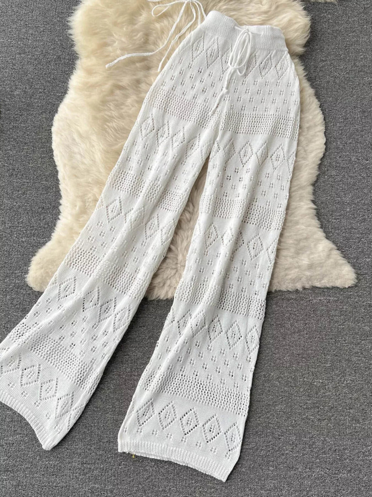 Coordinated crochet halter and pants outfit