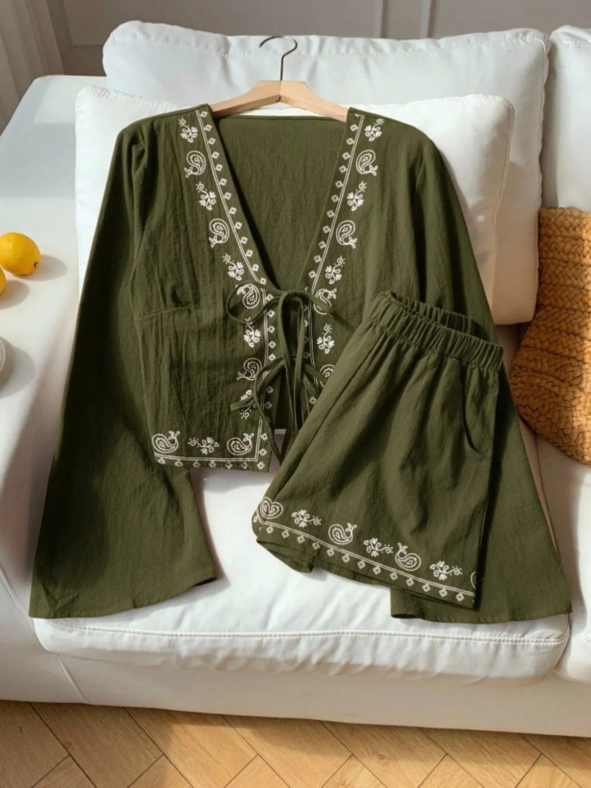 Embroidered tie front two piece set back view