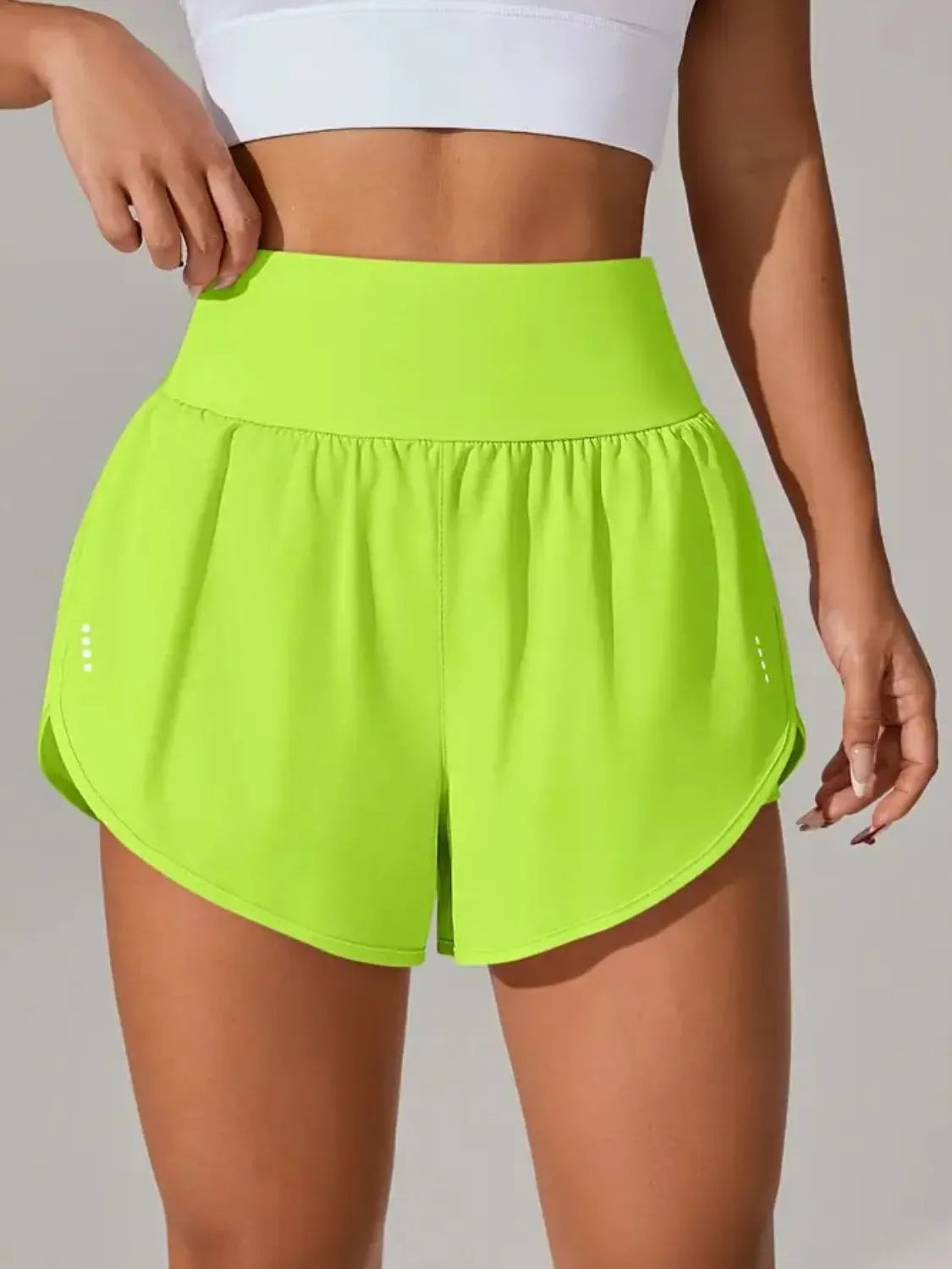 Pocketed High Waist Active Shorts Neon Green - Fashorio