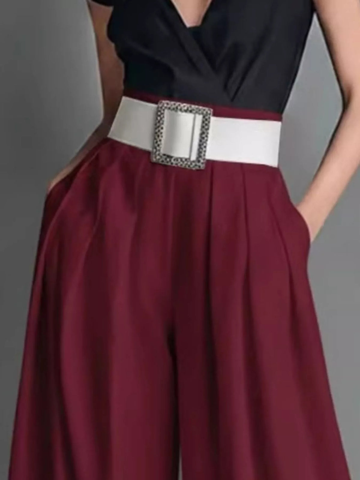 High waisted wide leg trousers full length view