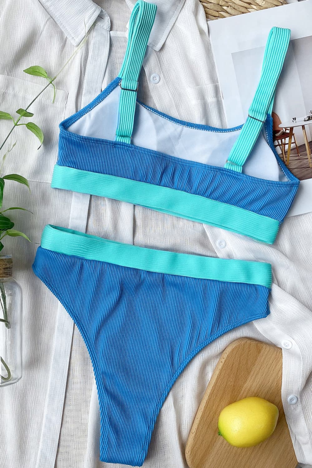 Color Block Scoop Neck Bikini Set - Fashorio