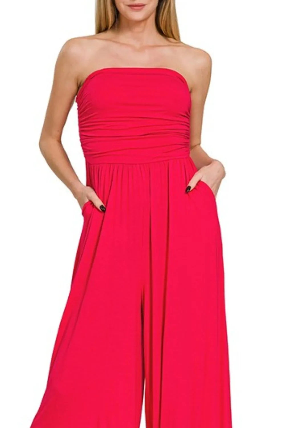 Double Layered Strapless Tube Top Jumpsuit back view