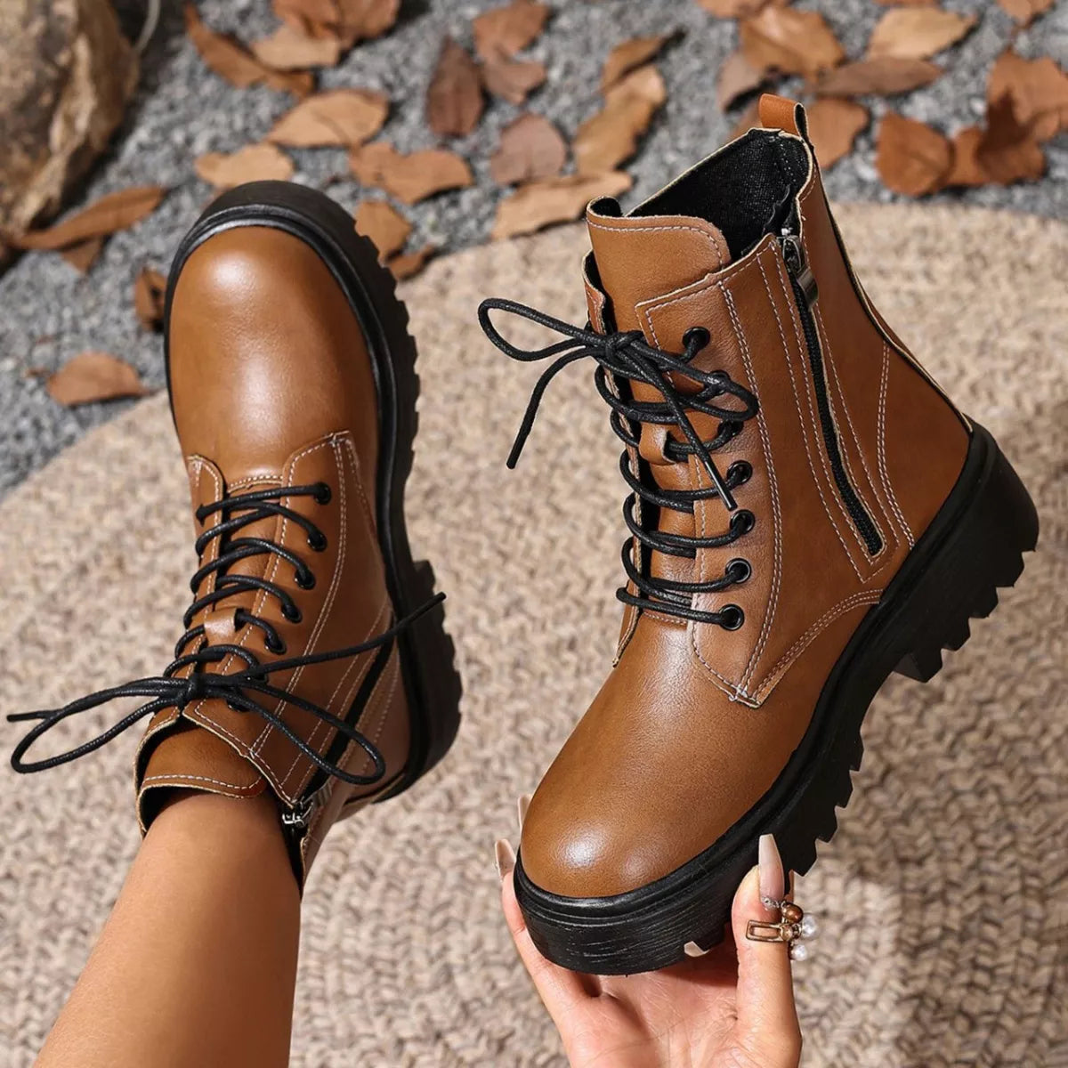 Combat boots full length on foot