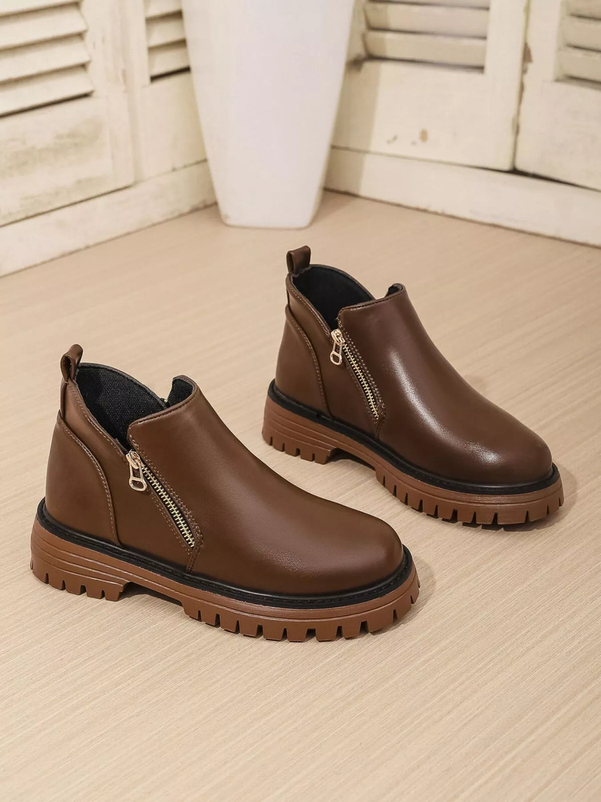 Leather Chelsea Boots with Side Zipper back view