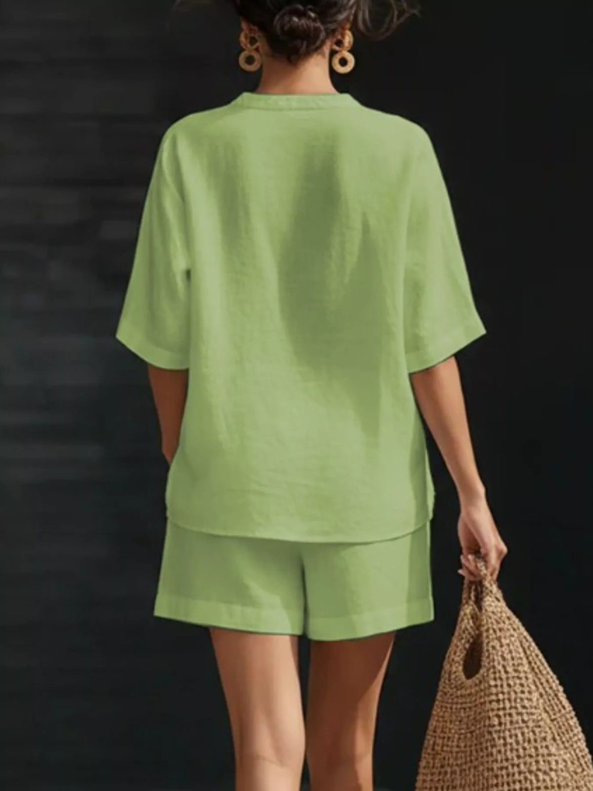 Notched half sleeve top and shorts set styled