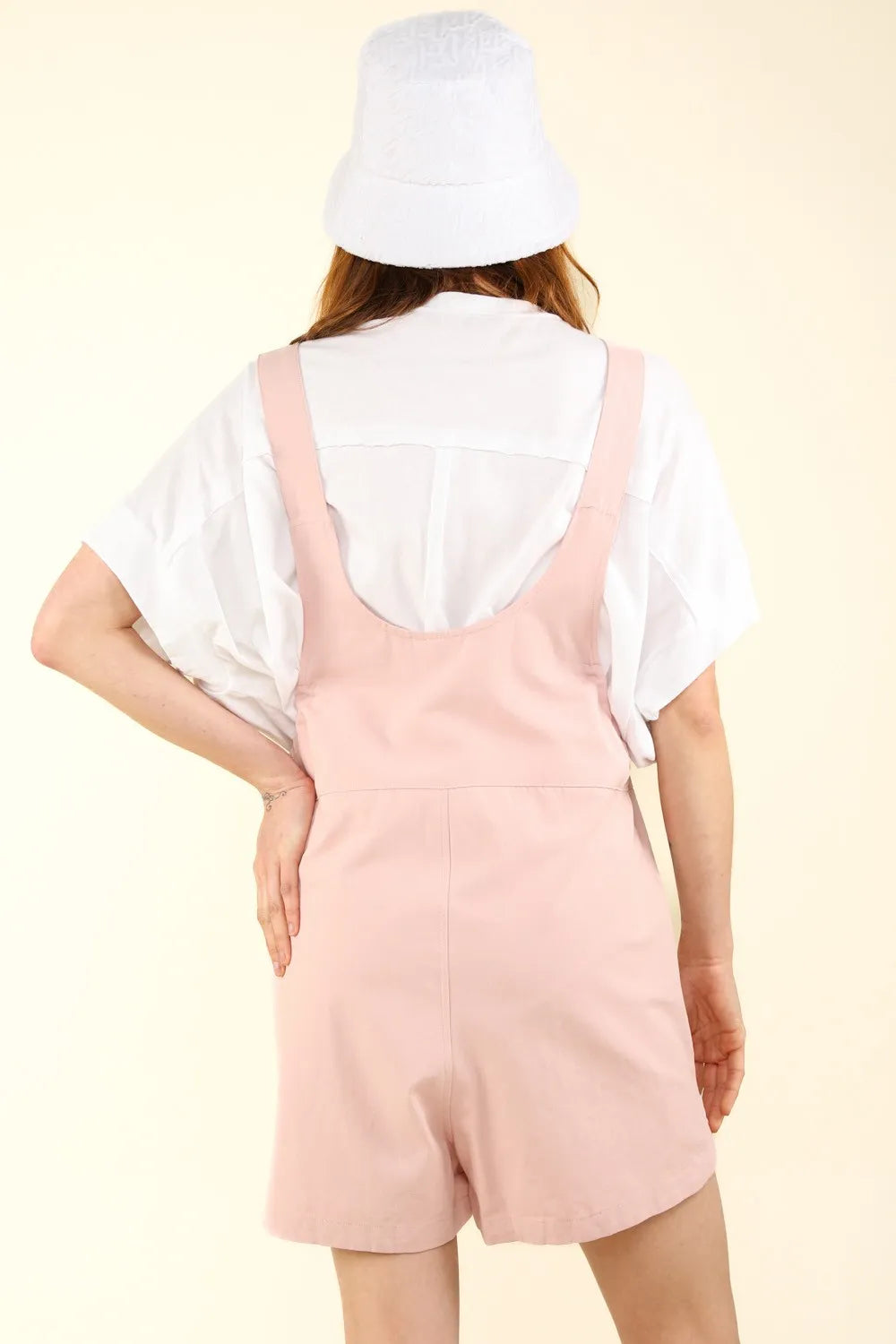 Adjustable Waist Suspender Overalls with Pockets back view