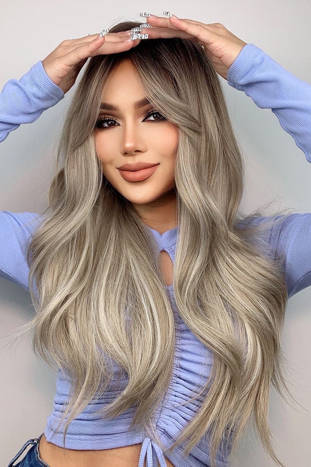 Close up of the wave texture and balayage color
