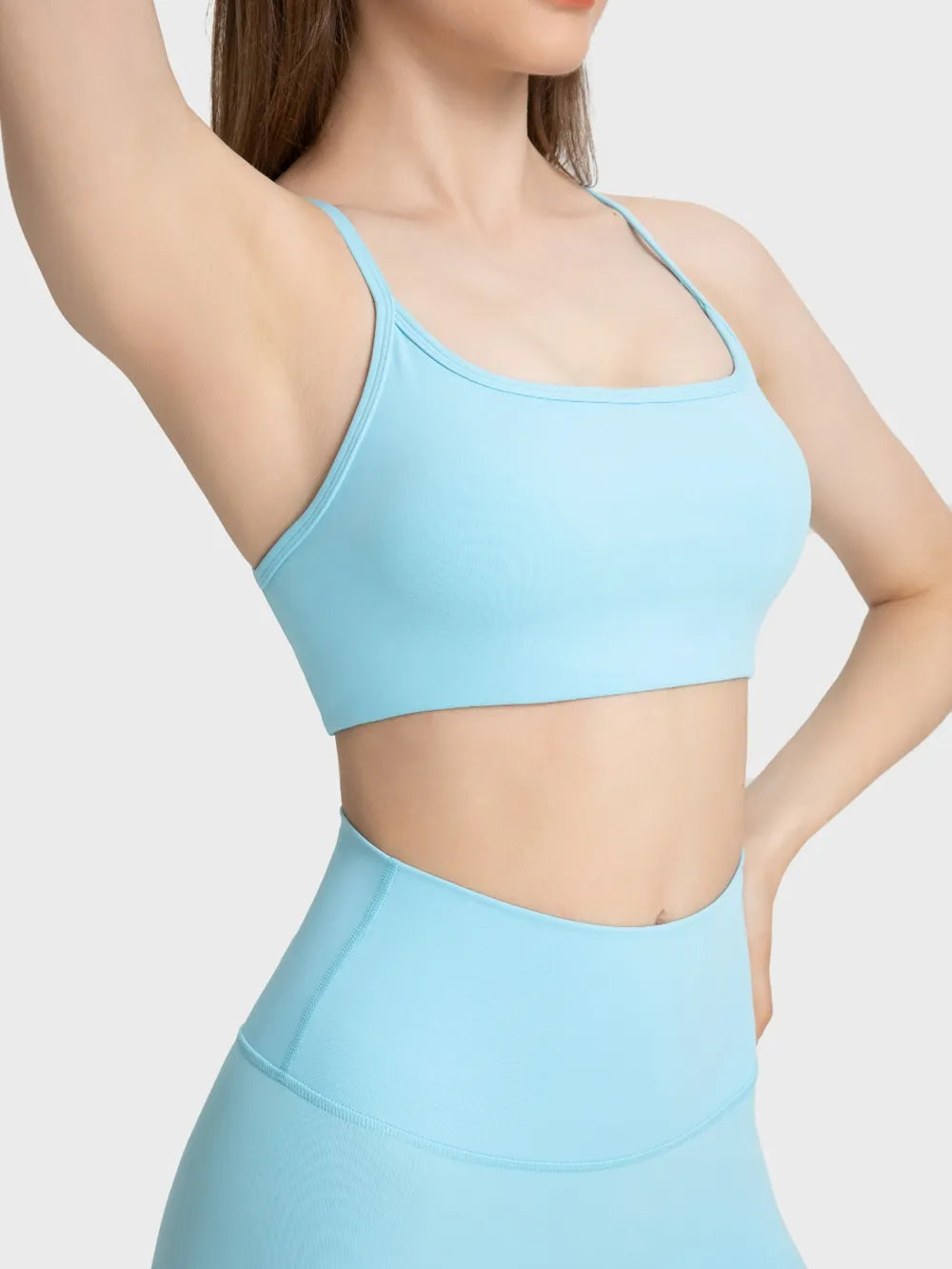 Millennia Crisscross Back Scoop Neck Active Cami with Detachable Chest Pads Pastel Blue - Fashorio