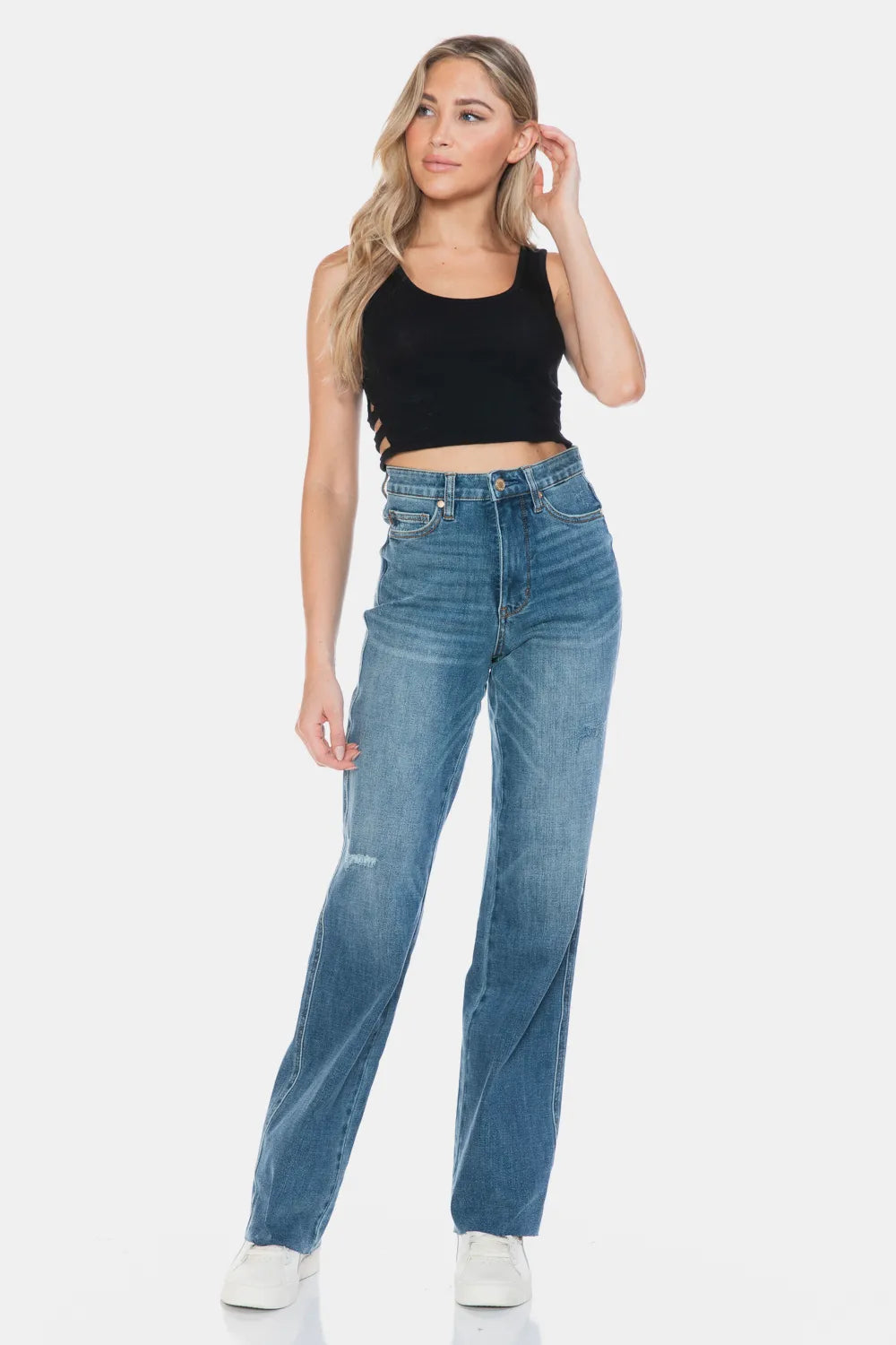 Judy Blue Tummy Control Raw Hem Straight Jeans view 10