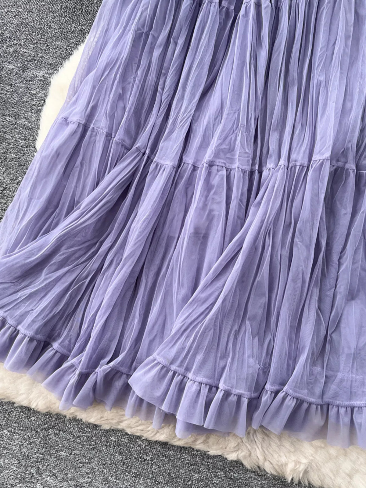 Army green tulle skirt tiered layers detail