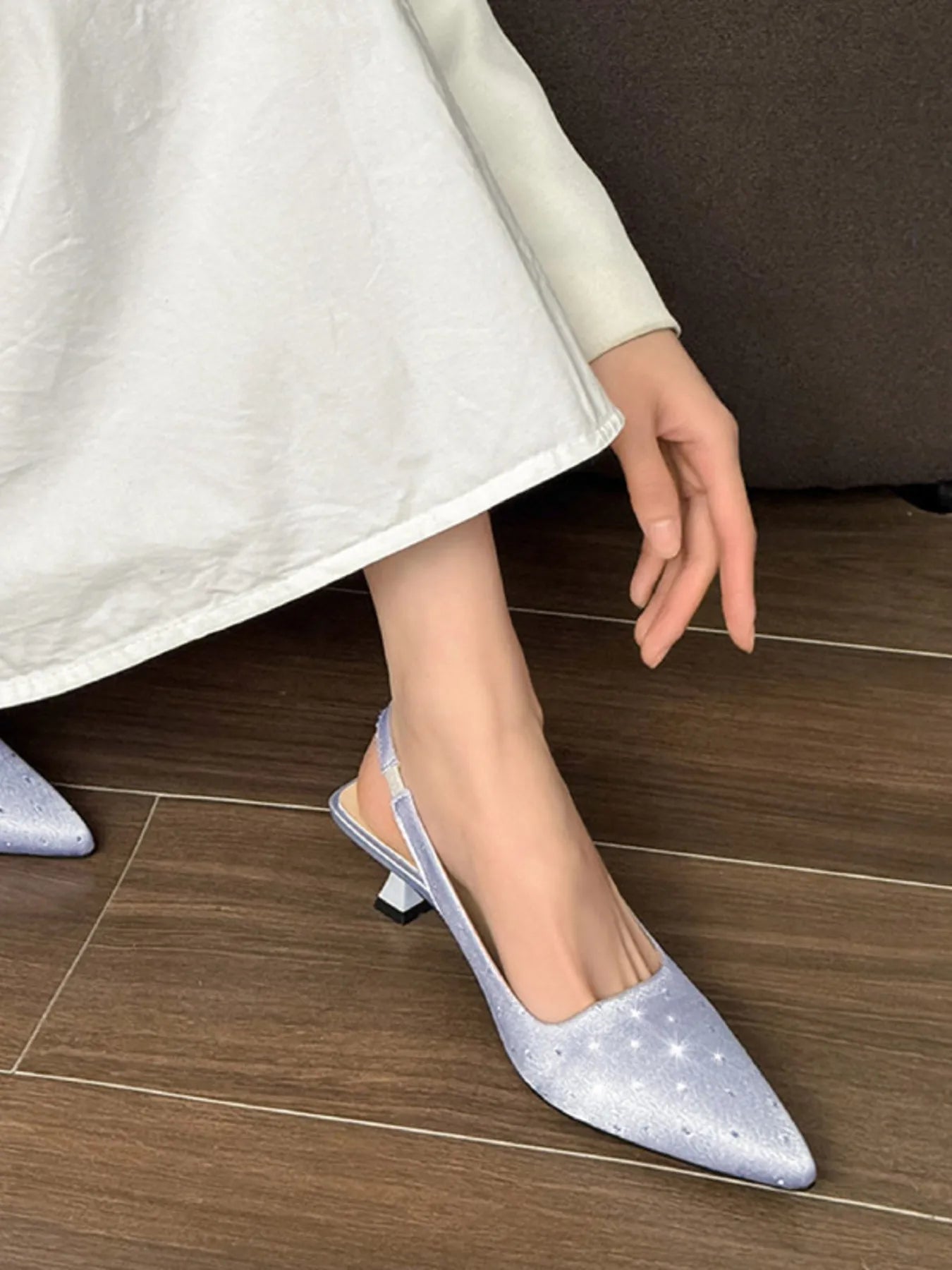 Pointed Toe Slingback Pumps Silver - Fashorio