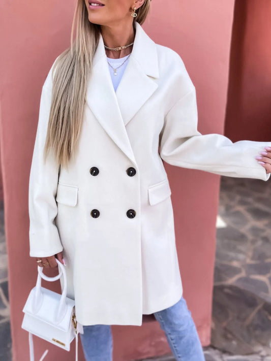 Full Size Double-Breasted Wool Coat Plus Size - Fashorio