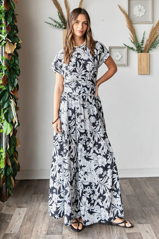 Mittoshop Tropical Print Top and Skirt Set BLACK - Fashorio
