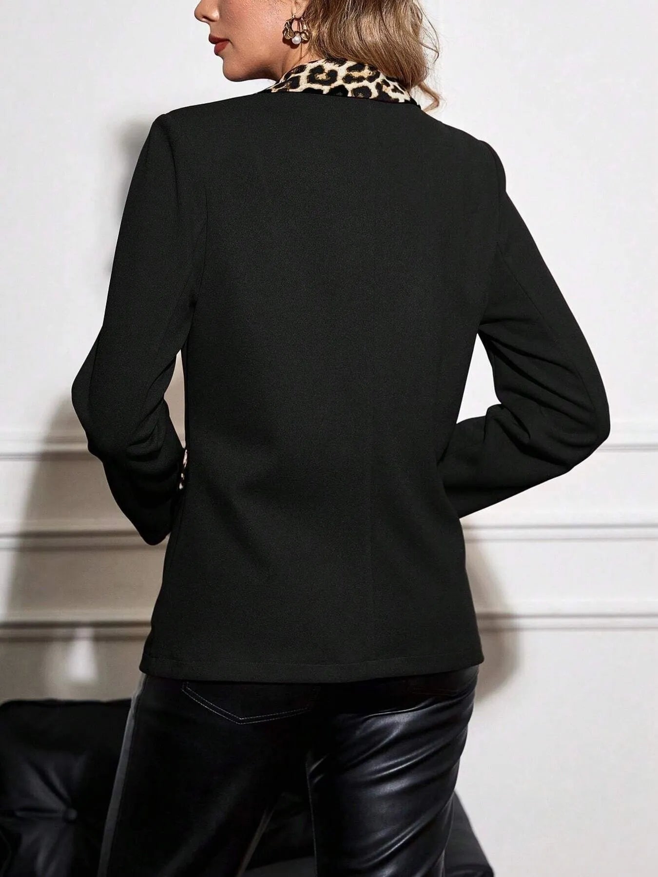 Leopard Lapel Collar Long Sleeve Blazer - Fashorio