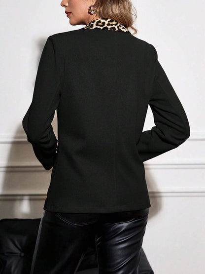 Leopard Lapel Collar Long Sleeve Blazer - Fashorio