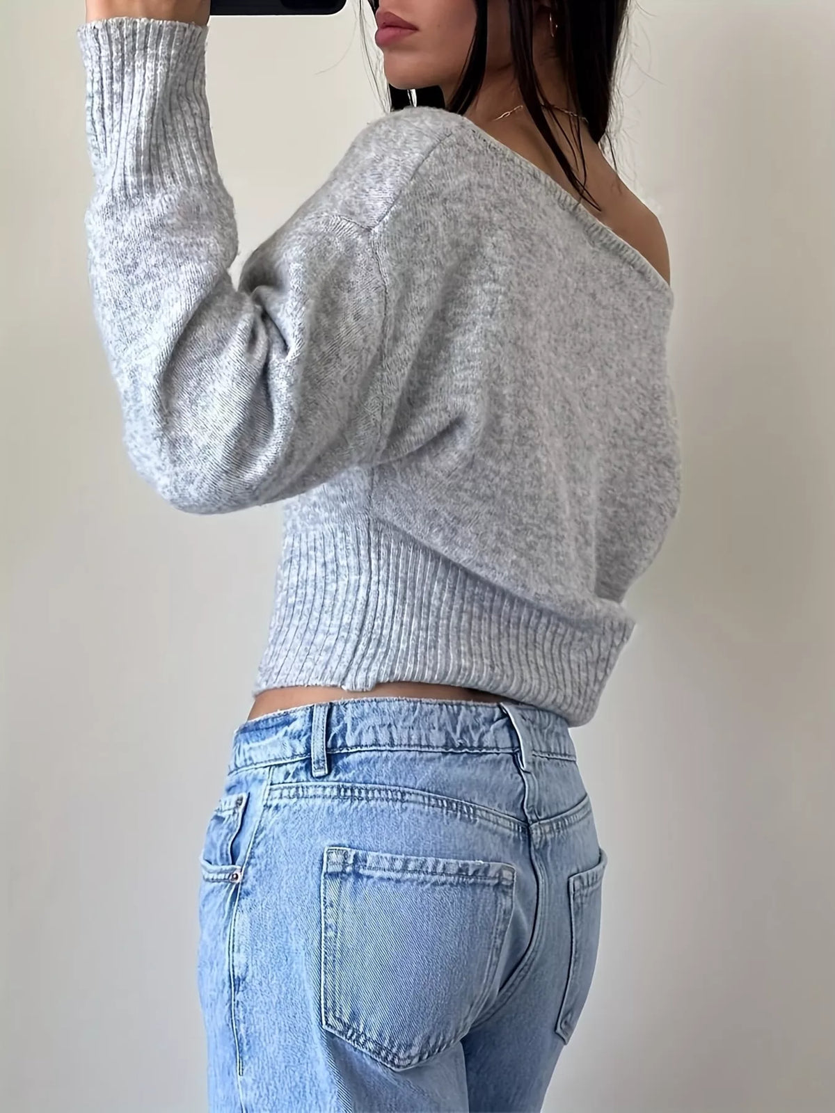 Boat Neck Long Sleeve Sweater styled look