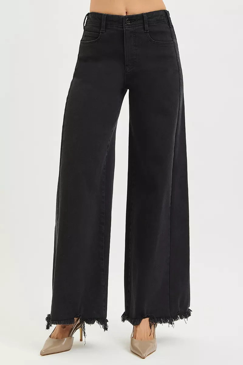 RISEN black palazzo jeans side view