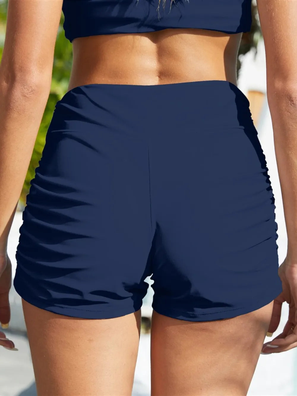 FAM-FAM Ruched Mid-Rise Waist Swim Shorts - Fashorio