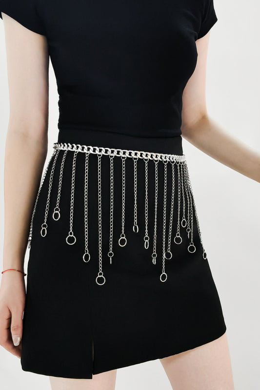 Fringe Chain Alloy Belt Silver One Size - Fashorio
